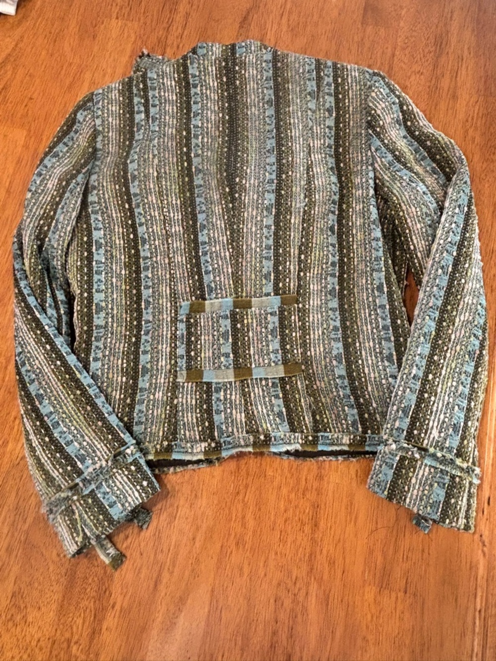 ECI Ruff Hewn Green Striped Ruffle Front Women's Jacket Size 4 Petite - Picture 5 of 6
